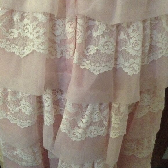 Vintage 1950s '50s Pink Lined Cupcake Layered Tiered Lace Cocktail Dress - Picture 4 of 5